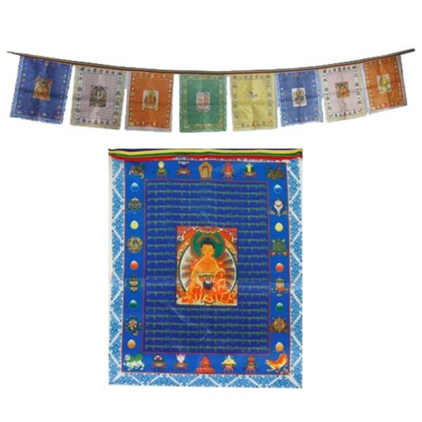 10 Tibetaanse gebedsvlaggen koord Boeddha -- 28x35x300 cm