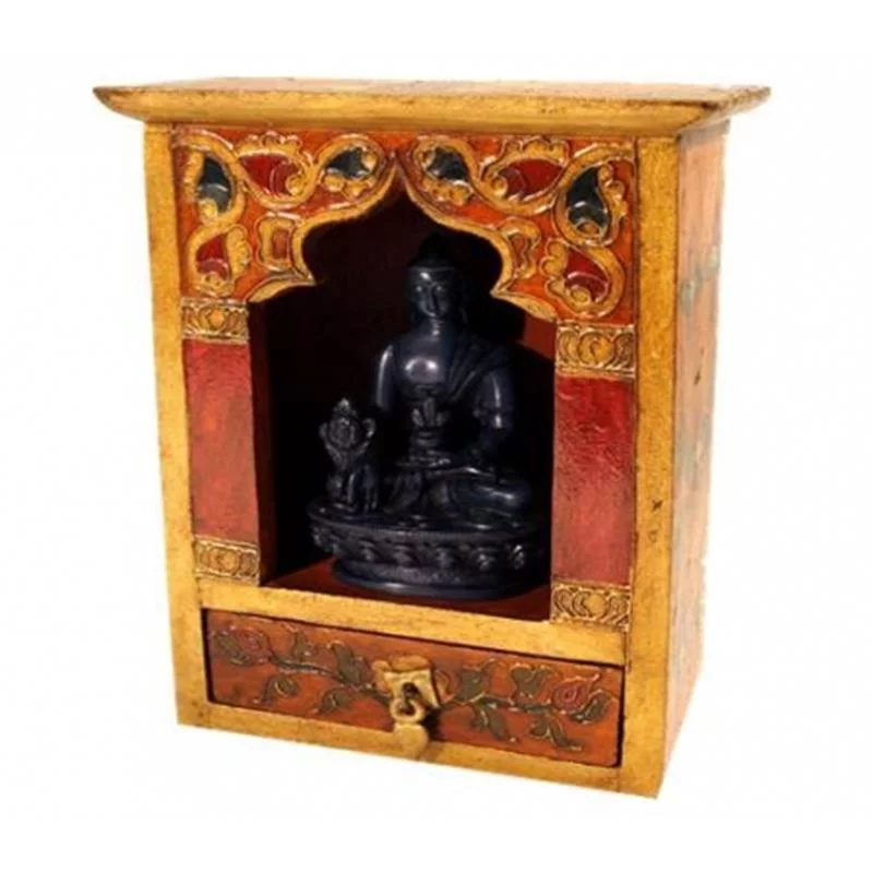 Altaar met lade hout handbeschilderd -- 16.5x22x14 cm