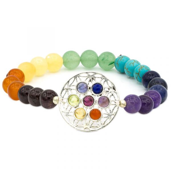 Armband 7 chakra's bloem des levens elastisch -- 0.8 cm