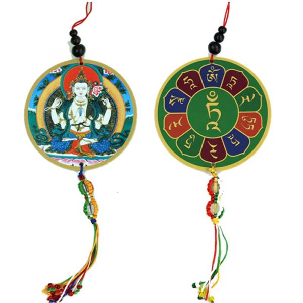 Auto- of raamhanger Chenrezig & dorje -- 8x36 cm