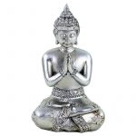 Biddende Boeddha zilverkleurig Thailand -- 105 g; 8x6x12 cm