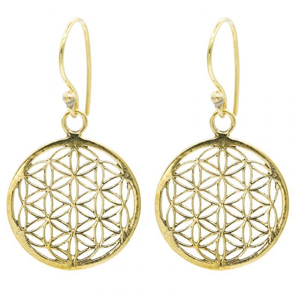 Bloem des levens oorbellen messing goudkleurig -- 2.5 cm