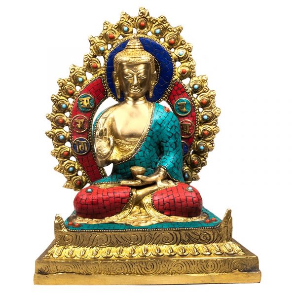 Boeddha Shakyamuni op troon met mozaïek decoratie -- 30 cm