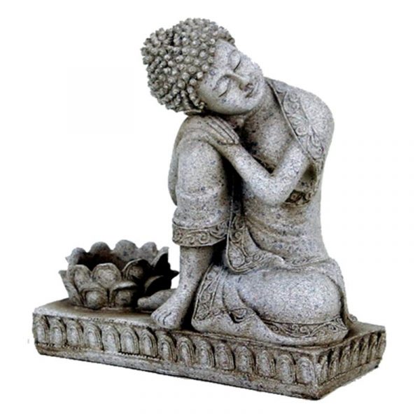 Boeddha met kaarshouder steengrijs -- 17.5 cm