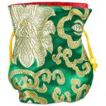 Brokaattasje groen gevoerd met geel -- 10X14 cm