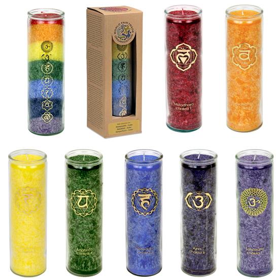 Chakra geurkaarsen gemengd assortiment 12 stuks -- 21x6.5 cm