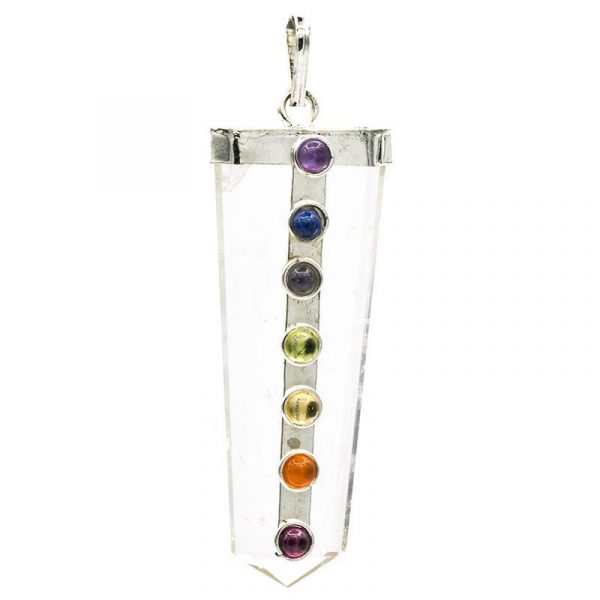 Chakra hanger bergkristal met 7 halfedelstenen -- 5 cm