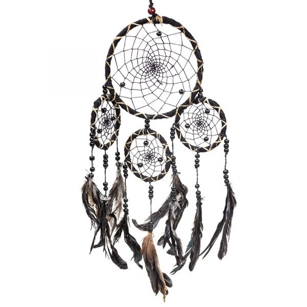 Dromenvanger zwart met veren M -- 15x40 cm