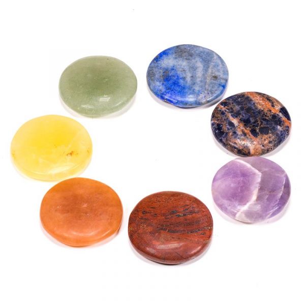 Edelstenen SET 7 chakra stenen rond -- 3.5 cm