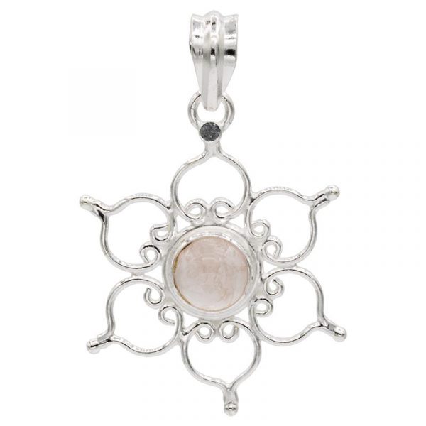 Hanger lotus 925 zilver met rozenkwarts -- 3 cm
