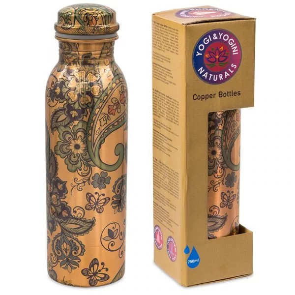 Koperen drinkfles paisley geprint -- 750 ml