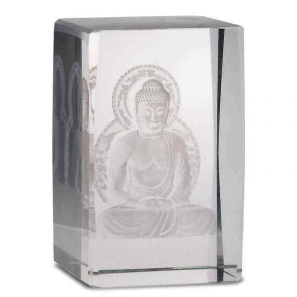Kristal laser Boeddha op lotustroon rechthoekig -- 8x5x5 cm