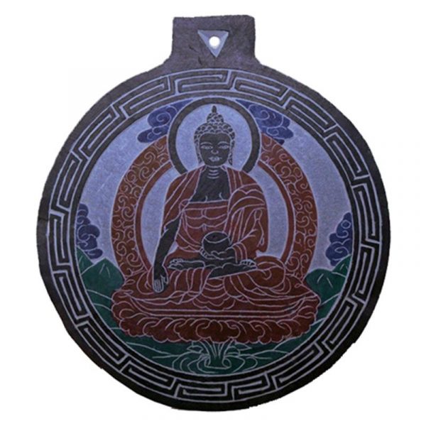 Leisteen reliëf Boeddha -- 17.5 cm