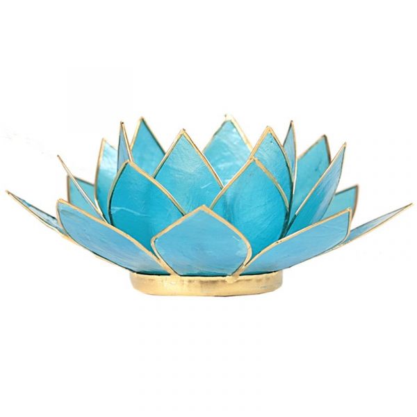 Lotus sfeerlicht blauw 5e chakra goudrand -- 13.5 cm