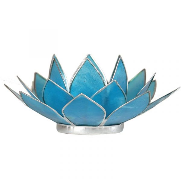 Lotus sfeerlicht blauw 5e chakra zilverrand -- 13.5 cm