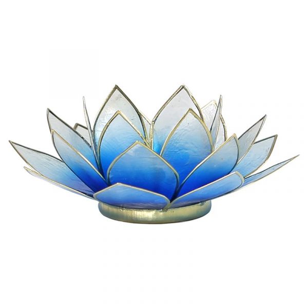 Lotus sfeerlicht blauw/wit 2-kleurig goudrand -- 13.5 cm
