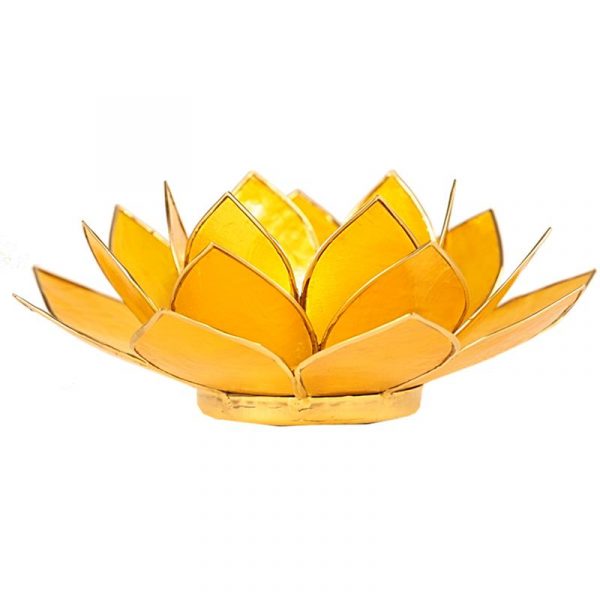 Lotus sfeerlicht geel 3e chakra goudrand -- 13.5 cm