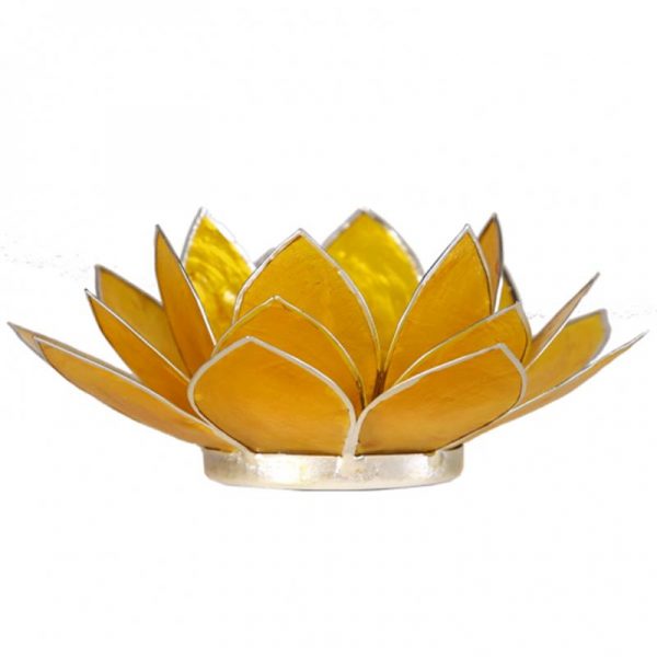 Lotus sfeerlicht geel 3e chakra zilverrand -- 13.5 cm