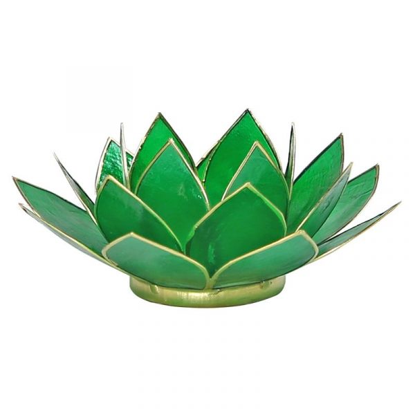 Lotus sfeerlicht groen 4e chakra goudrand -- 13.5 cm