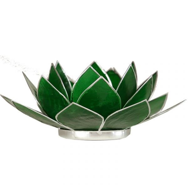 Lotus sfeerlicht groen 4e chakra zilverrand -- 13.5 cm