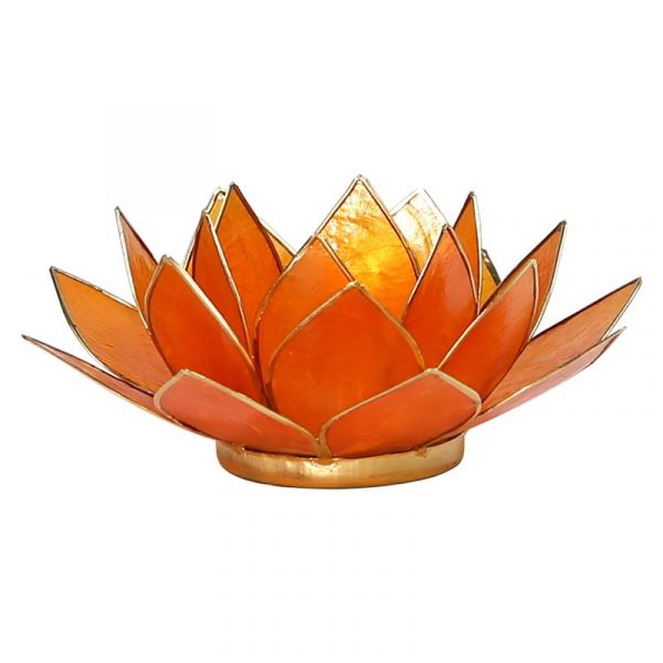 Lotus sfeerlicht oranje 2e chakra goudrand -- 13.5 cm