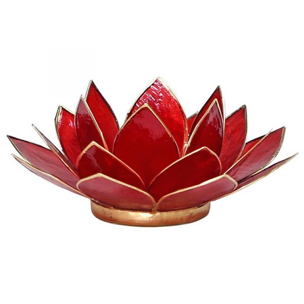 Lotus sfeerlicht rood 1e chakra goudrand -- 13.5 cm