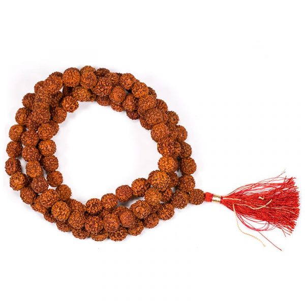 Mala Rudraksha 108 kralen met rode kwast -- 1 cm