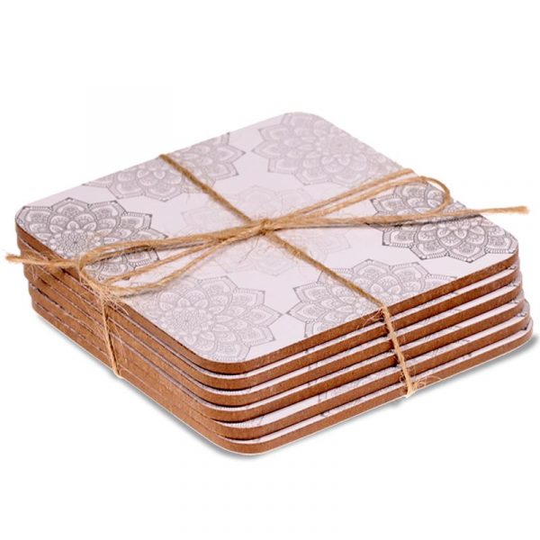 Mandala onderzetters grijs set van 6