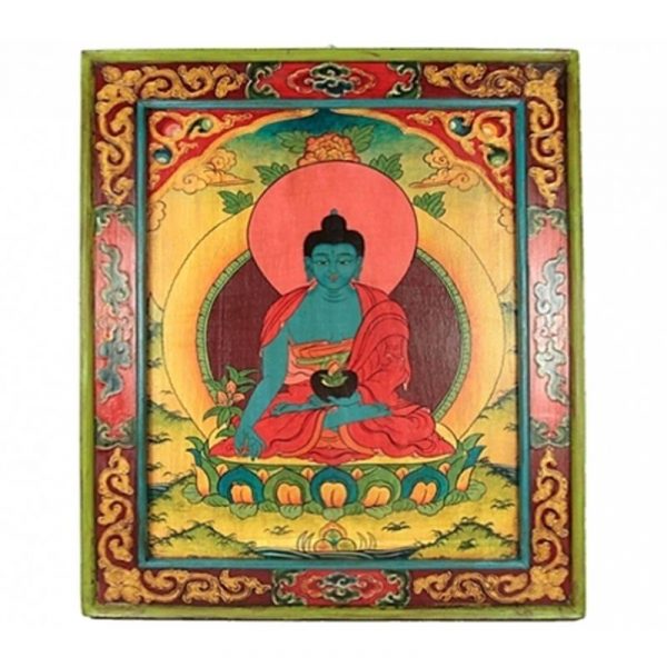 Medicijn Boeddha Handbeschilderd hout paneel -- 66x52 cm
