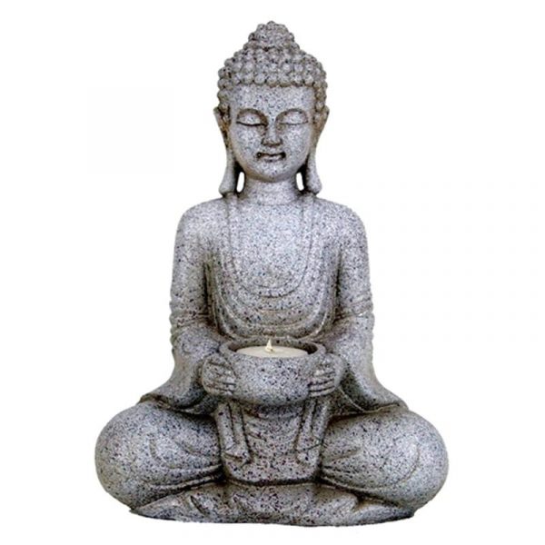 Meditatie Boeddha met kaarshouder steengrijs -- 27 cm
