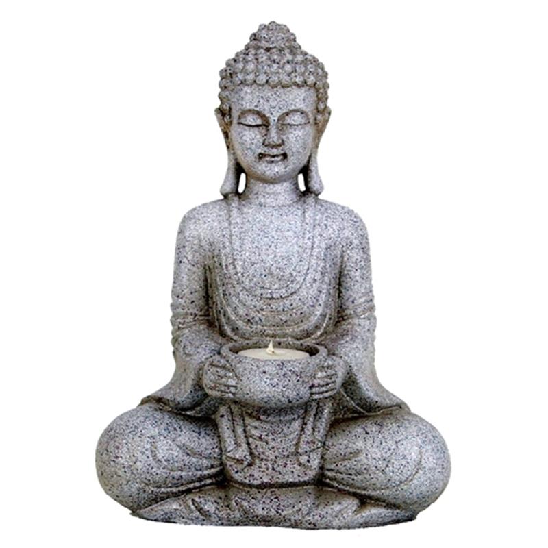 vertel het me Inloggegevens lager Meditatie Boeddha met kaarshouder steengrijs - 27 cm - Buddhalife