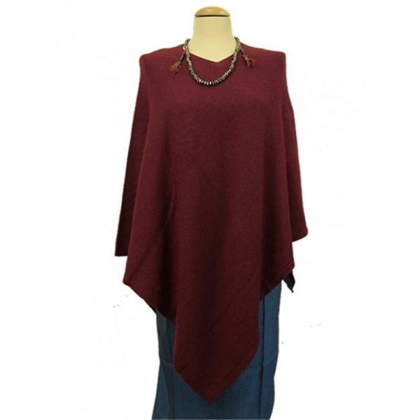 Meditatie Poncho Cashmere bordeaux rood -- 85x95 cm