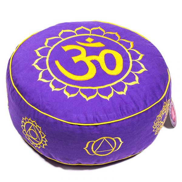 Meditatiekussen goud/violet 7 chakra's geborduurd -- 33x17 c