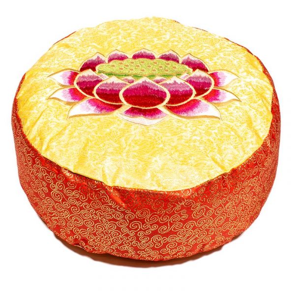 Meditatiekussen rood/geel lotus geborduurd -- 33x17 cm