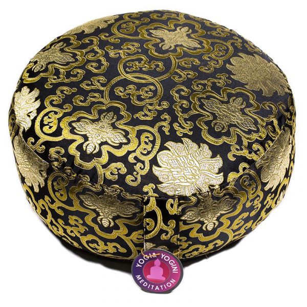 Meditatiekussen zwart lotus patroon -- 33x17 cm