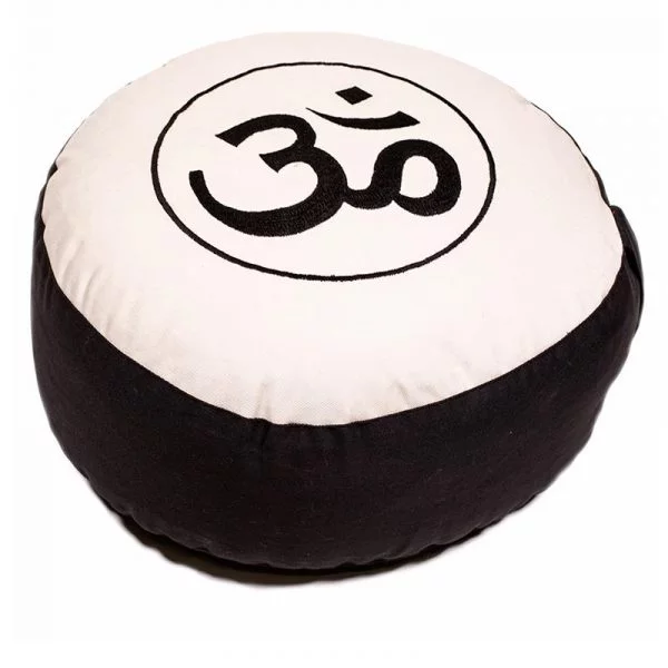 Meditatiekussen zwart/crème OHM geborduurd -- 33x17 cm