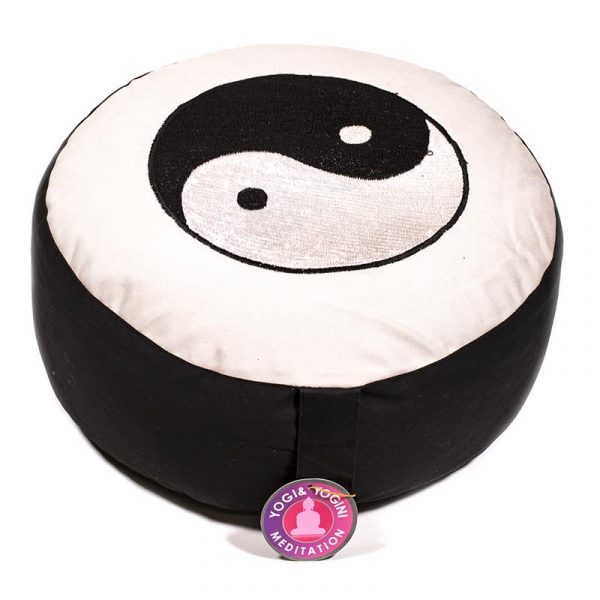 Meditatiekussen zwart/wit Yin Yang geborduurd -- 33x17 cm