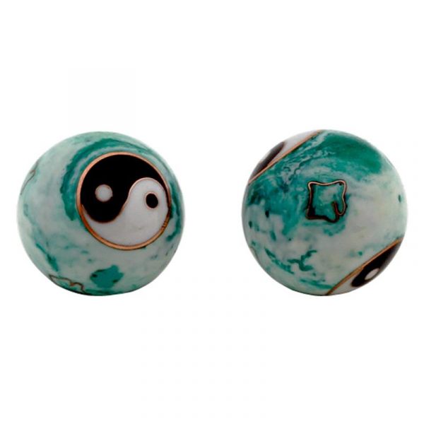 Meridiaankogels Yin Yang wit/groen -- 3.5 cm