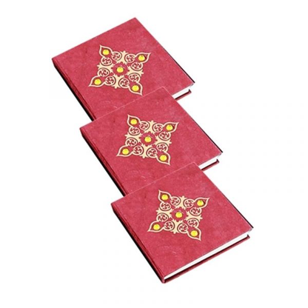 Notitieboek rood met steentjes S -- 10x10 cm