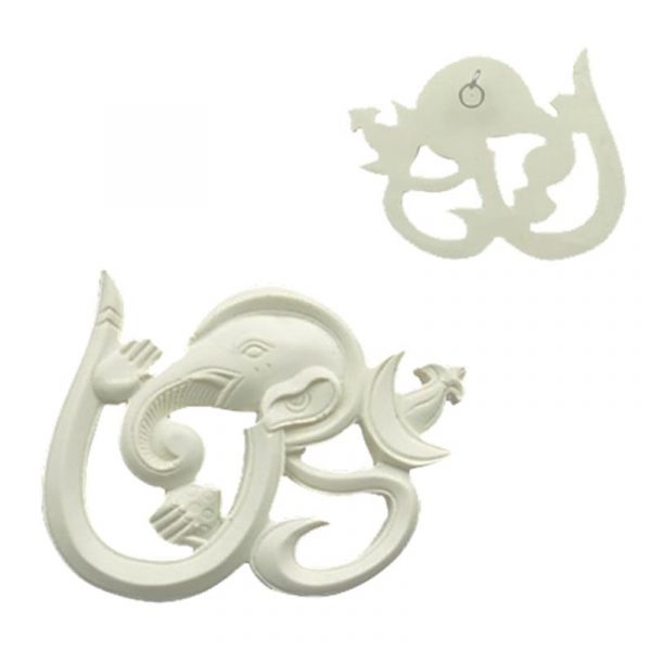 Ohm Ganesha wanddecoratie wit -- 11x14 cm