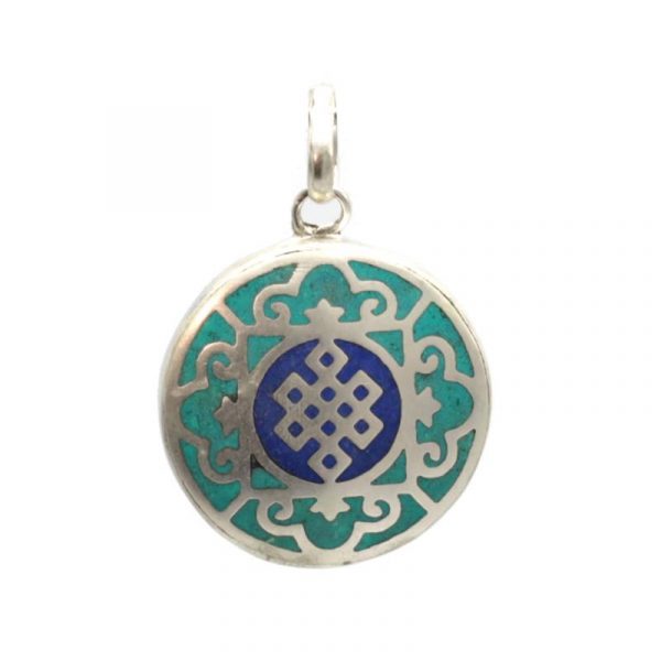 Oneindige knoop hanger turquoise met blauw -- 3 cm