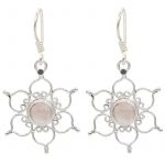 Oorbellen lotus 925 zilver met rozenkwarts -- 3 cm