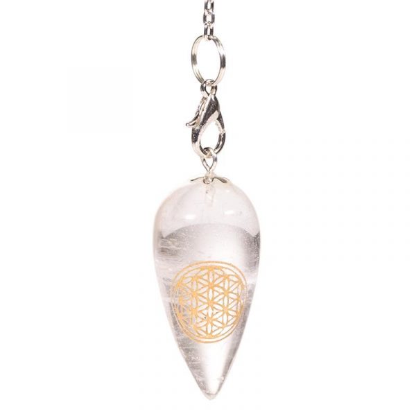 Pendel bergkristal druppelvormig met Bloem des Levens -- 13g