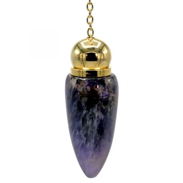 Pendel messing verguld - met amethist kamer -- 20 g; 5.3 cm