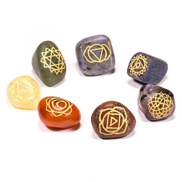 SET 7 chakra symbolen trommelstenen -- 1.5-2.5 cm