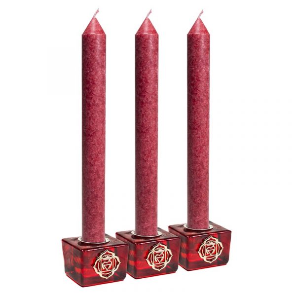 Set: Wortelchakra kubus kaarshouders + kaarsen