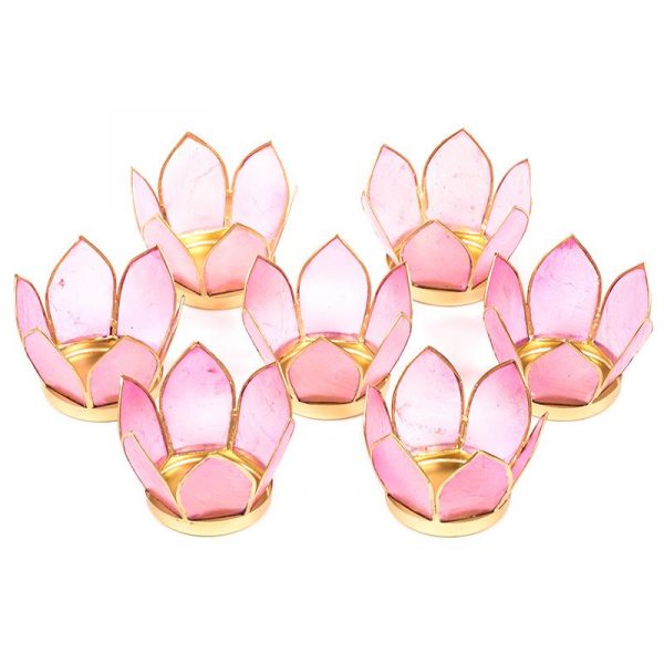 Set van 7: Lotus sfeerlicht klein roze goudrand -- 8 cm