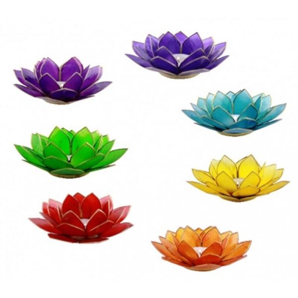 Set van 7 Lotus sfeerlichten chakra's met goudrand -- 13.5cm