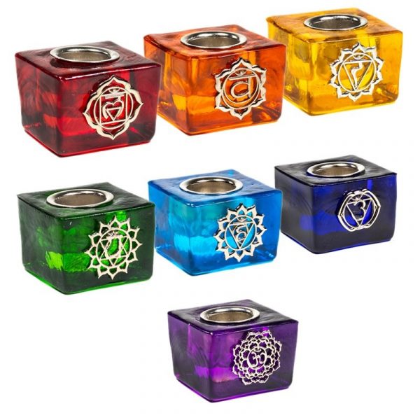 Set van 7 chakra kubus kaarshouders