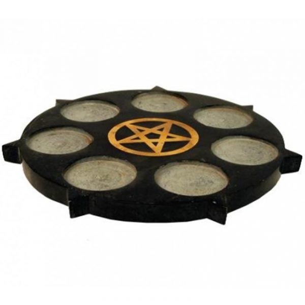 Sfeerlichthouder Pentagram zwart zeepsteen -- 25 cm